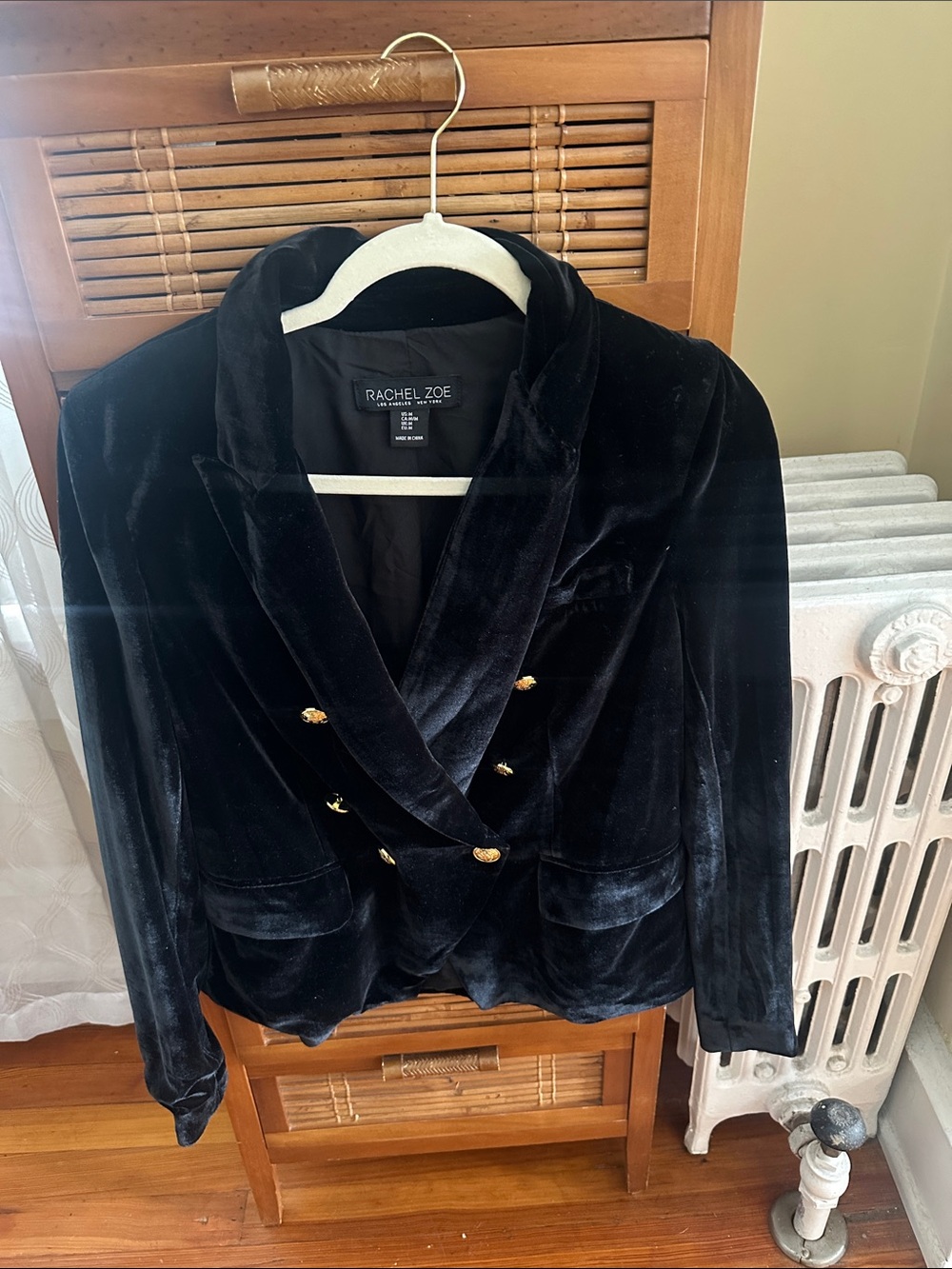 Rachel Zoe Black Velvet Double-Breasted Shawl Collar Blazer